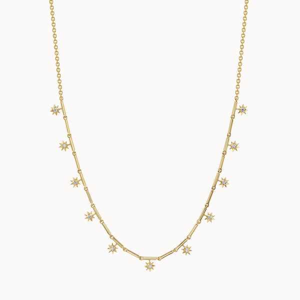 Stationary Diamond Star Bar Chain Necklace