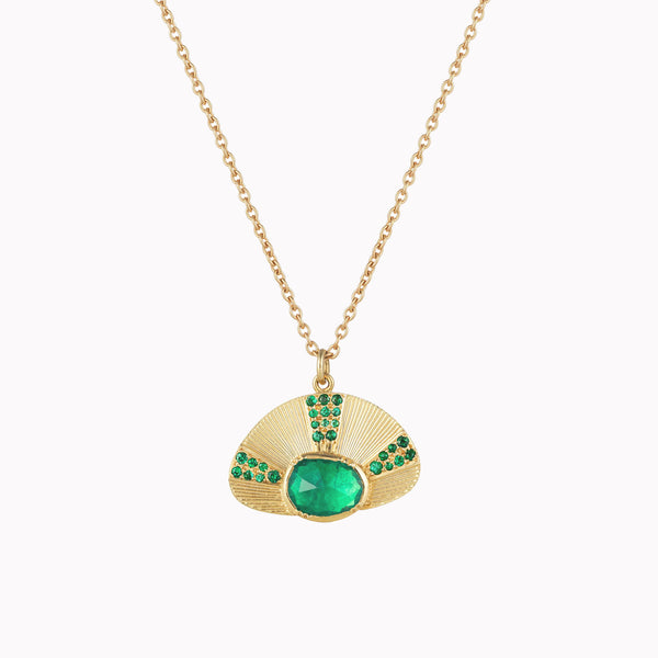 Sun Ray Emerald Engraved Necklace