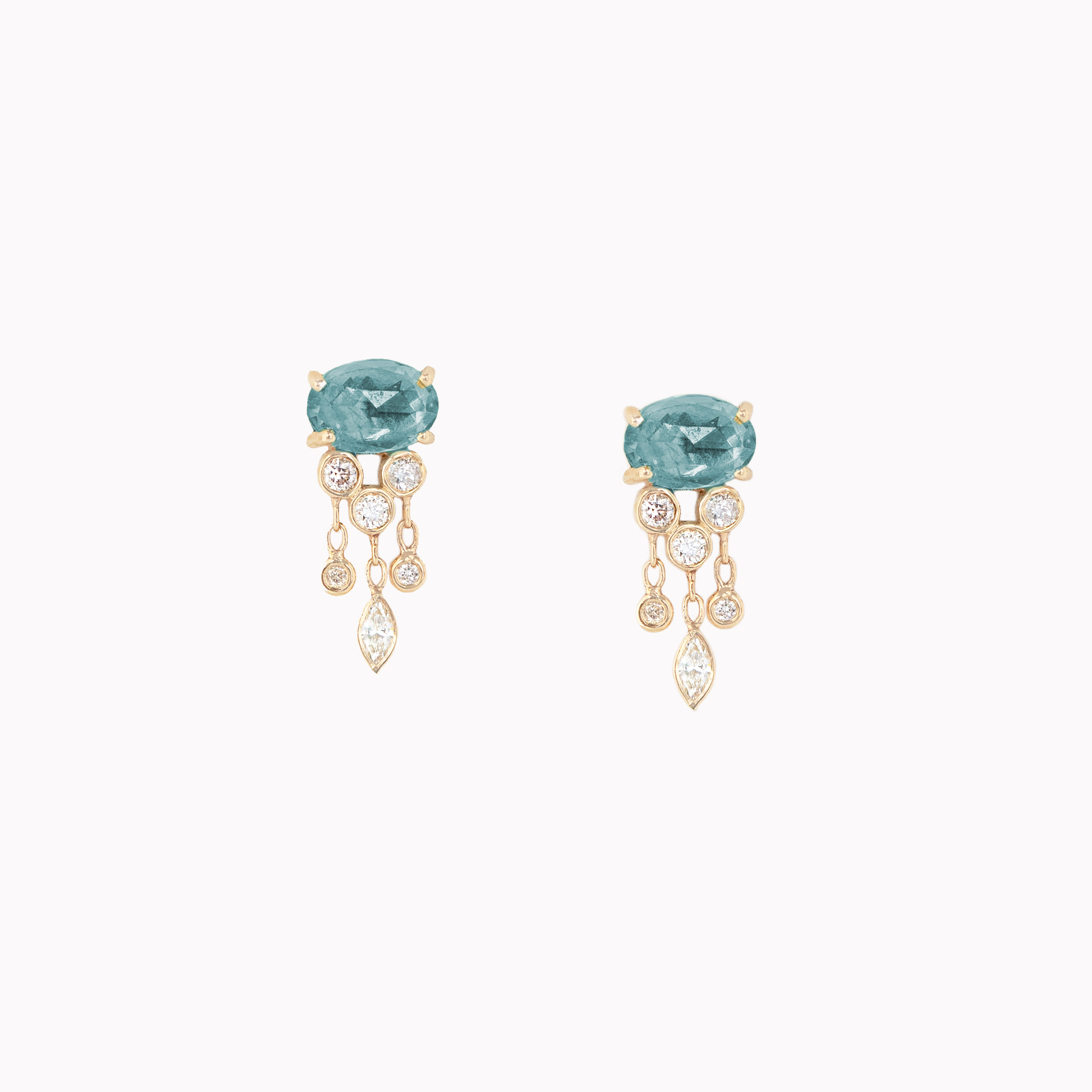 Teal Tourmaline & Diamond Jellyfish Earrings