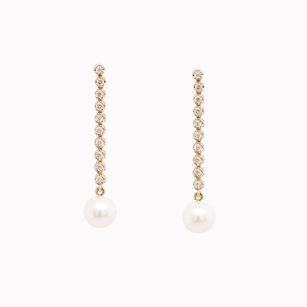 Diamond Tennis Pearl Drop Earrings