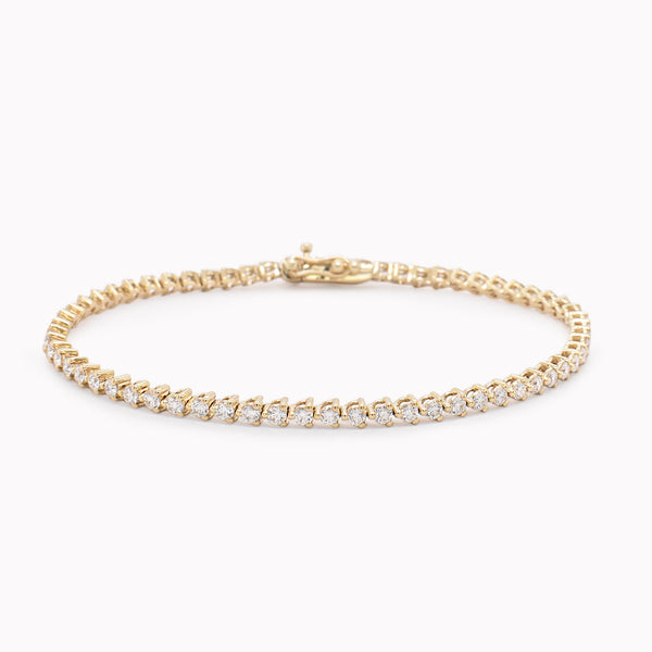 Yellow Gold Three-Prong Diamond Tennis Bracelet 2ct