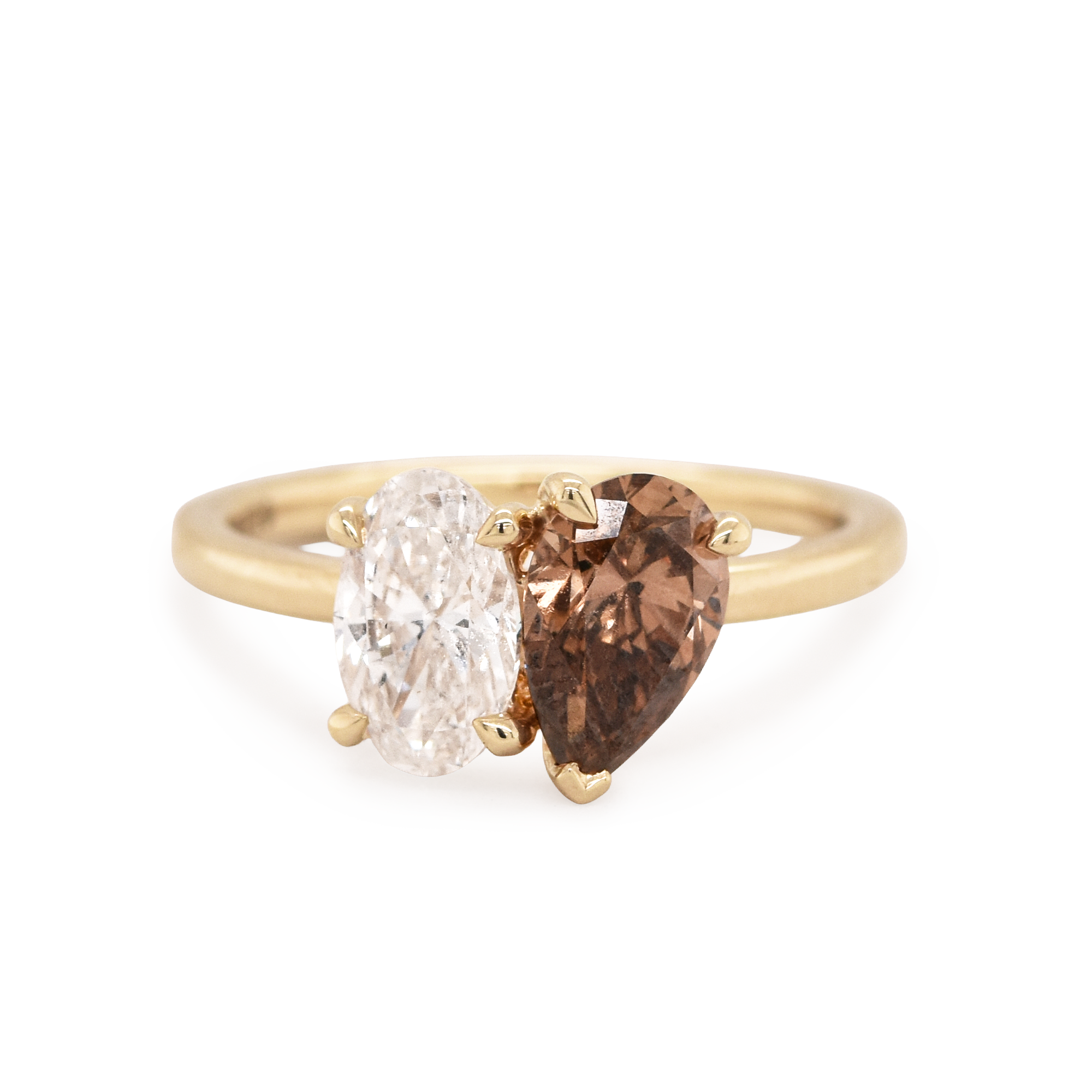 Toi Et Moi Oval Diamond & Pear Cognac Diamond Engagement Ring
