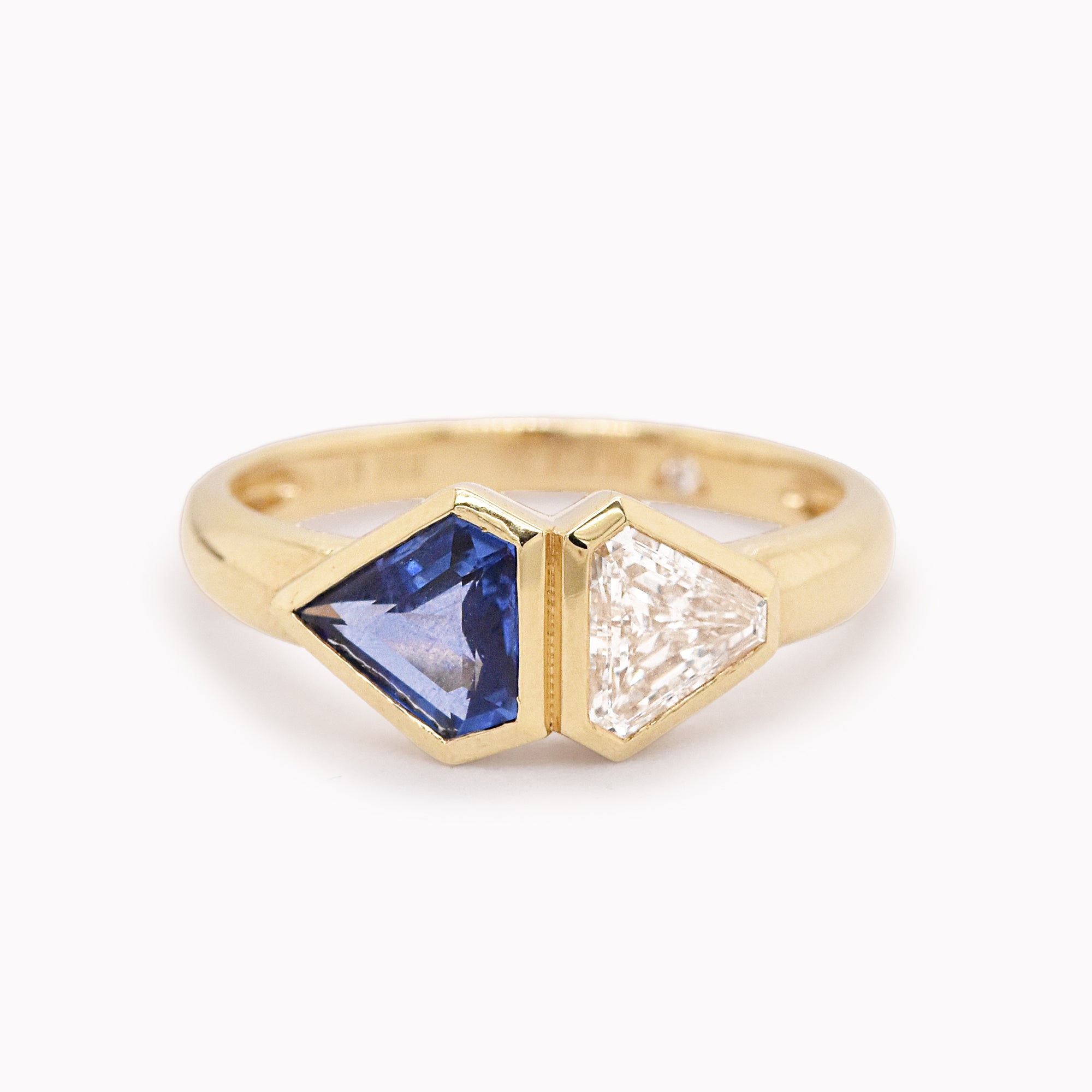 Trillion Ceylon Sapphire & Diamond Duo Ring