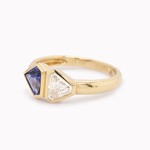 Trillion Ceylon Sapphire & Diamond Duo Ring