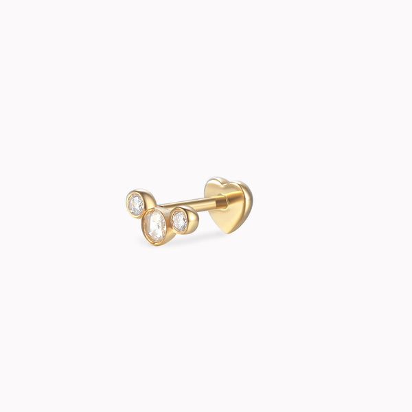 Triple Diamond Bezel Set Crescent Stud