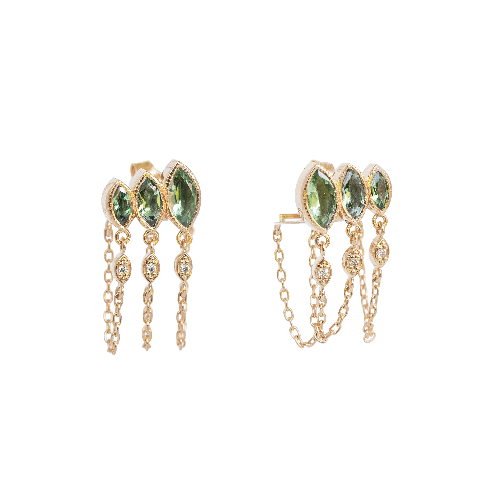 Triple Marquise Tourmaline Chain Earrings