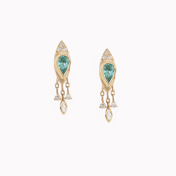 Turquoise Pear Tourmalines & Diamond Earrings