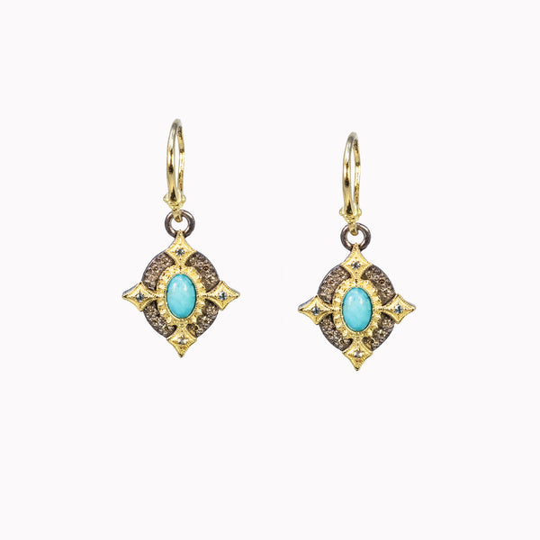 Turquoise & London Blue Topaz Crivelli Hook Earrings