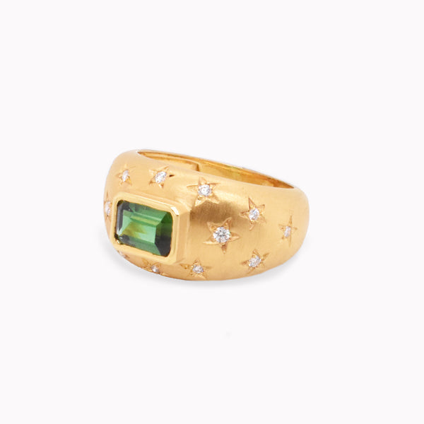 Green Sapphire All Star Dome Ring