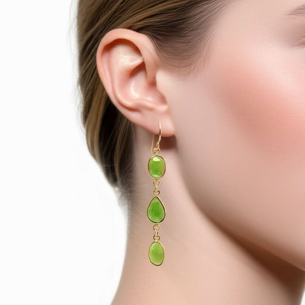 Green Chrome Diopside Trio Drop Earrings