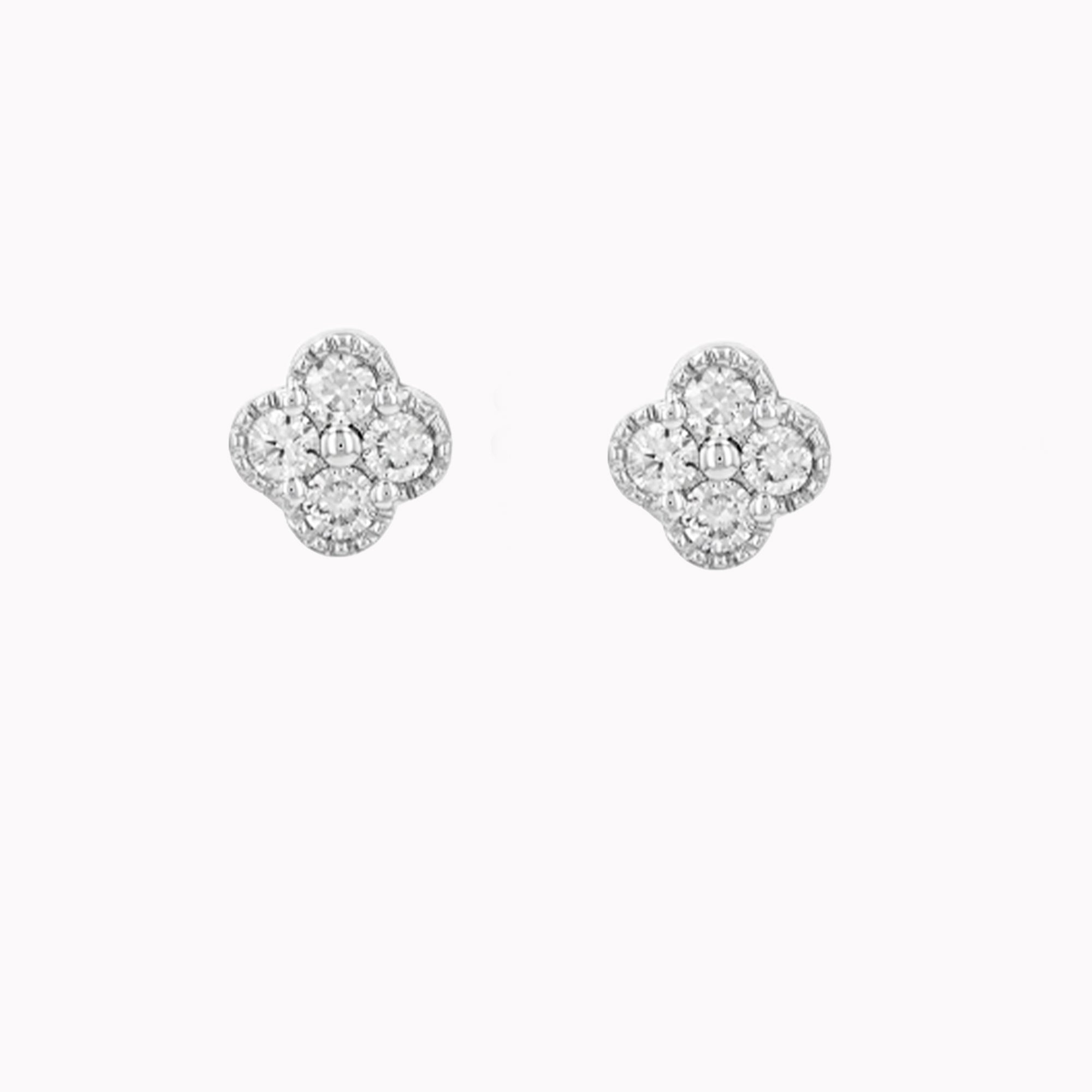White Gold Diamond Clover Studs