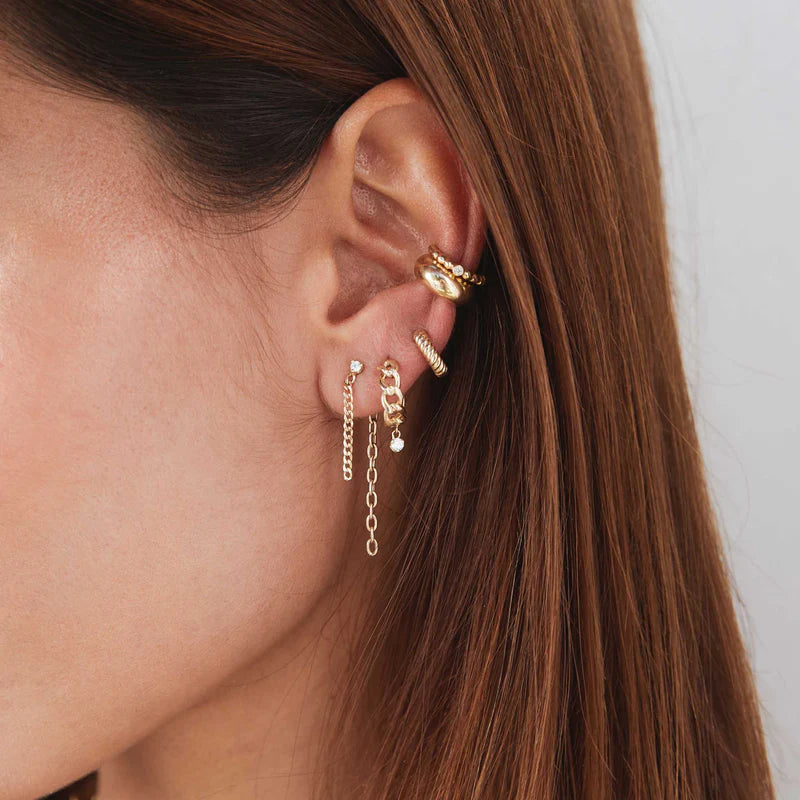 Diamond Mixed Chain Double Drop Earrings