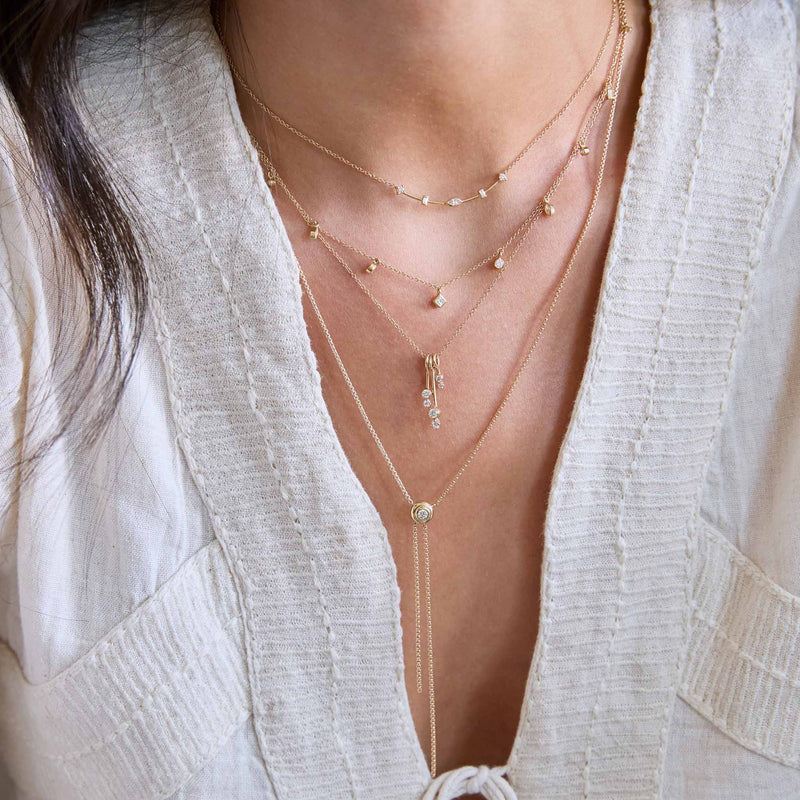 Dangling Prong & Bezel Diamond Bar Necklace