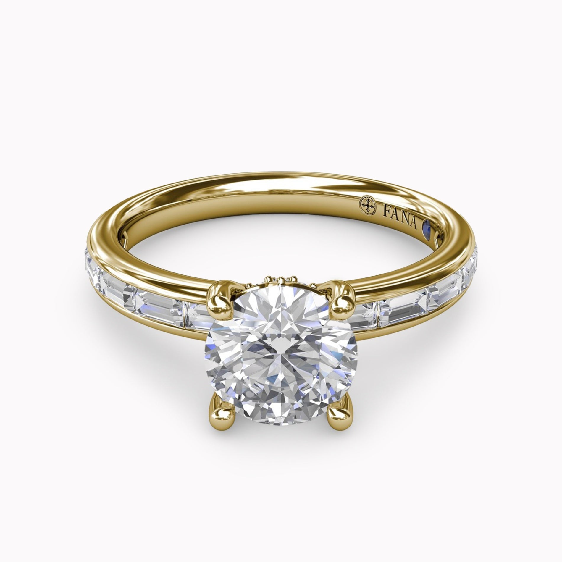 Classic Round Diamond Solitaire Engagement Ring Setting With Baguette Diamond Shank