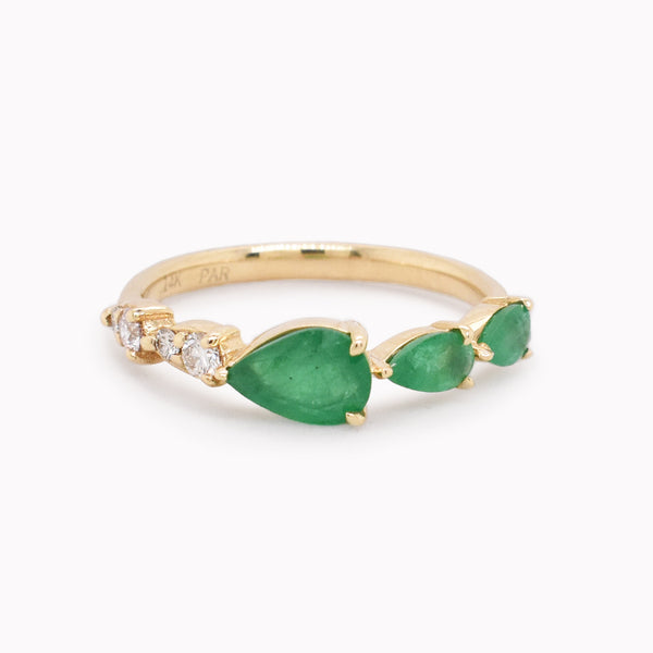 Pear Cut Emerald & Diamond Ring