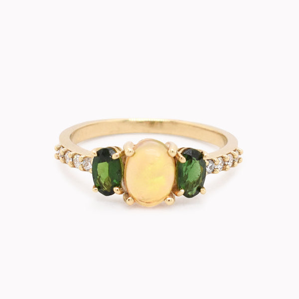 Opal & Tsavorite Three Stone Ring