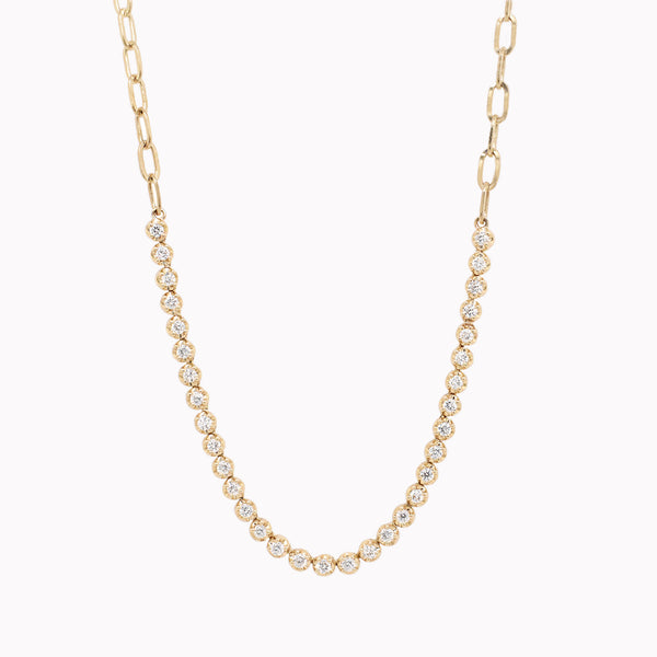 Diamond Bezel Paperclip Chain Tennis Necklace
