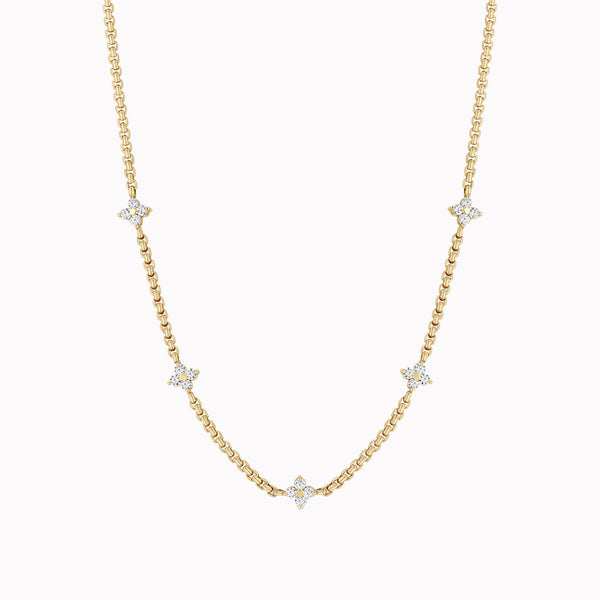 5 Prong Diamond Quad Station Box Chain Necklace