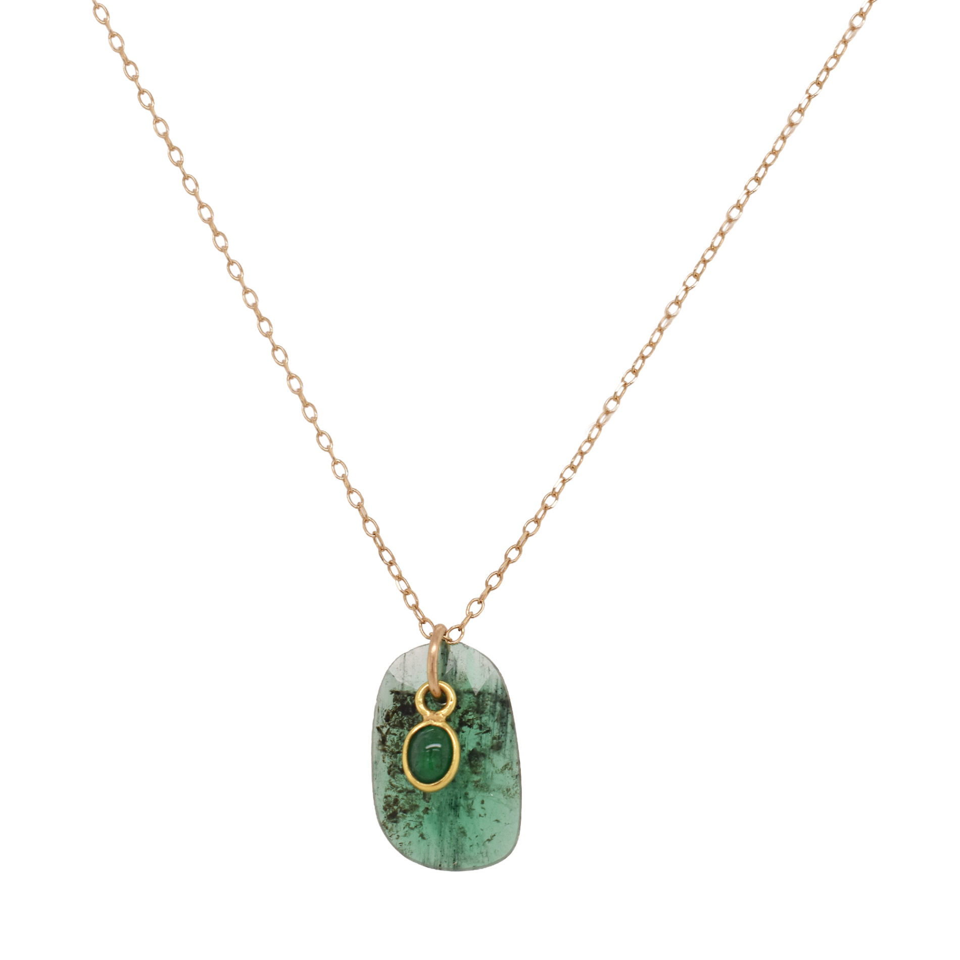 Emerald & Emerald Charm Necklace