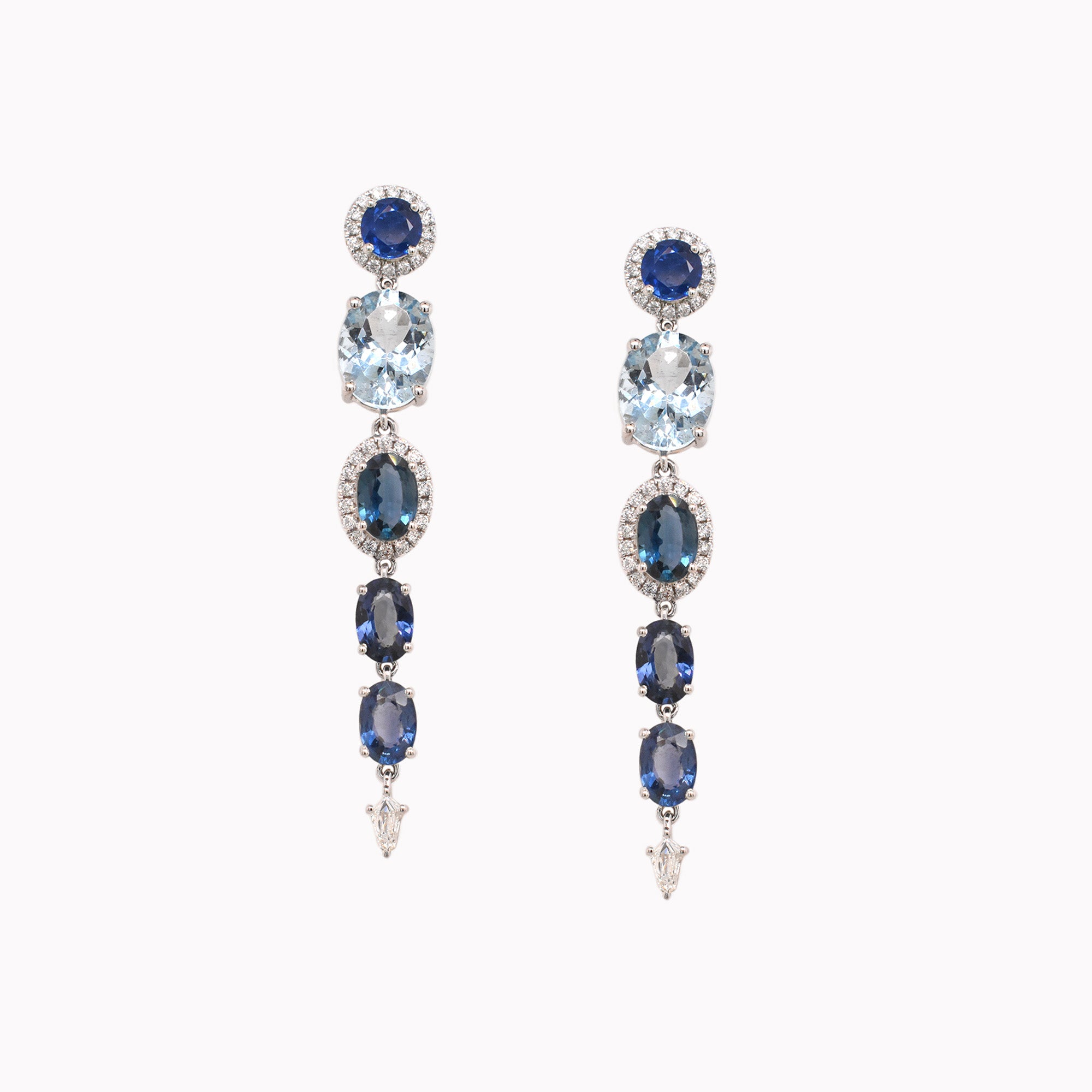 Aquamarine, Sapphire & Diamond Drop Earrings