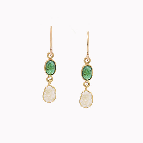 Emerald & Diamond Slice Earrings