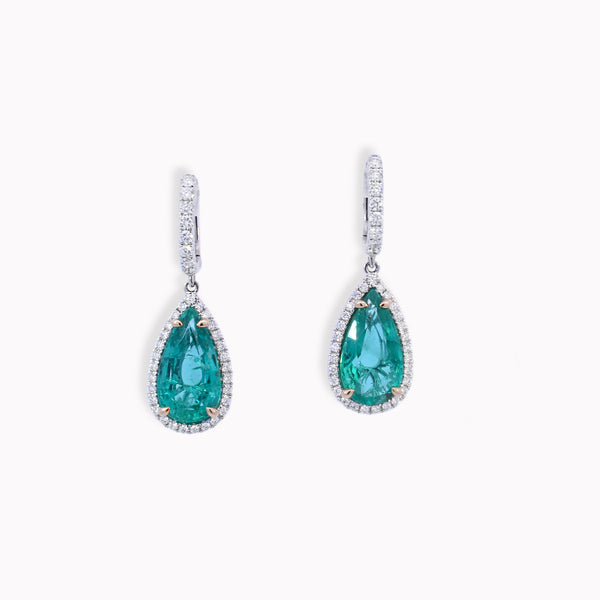 Emerald & Diamond Halo Dangle Earrings