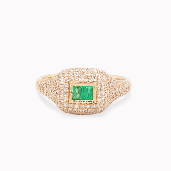 Pavé Diamond & Emerald Signet Ring