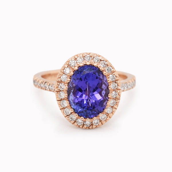 Tanzanite Diamond Halo Ring