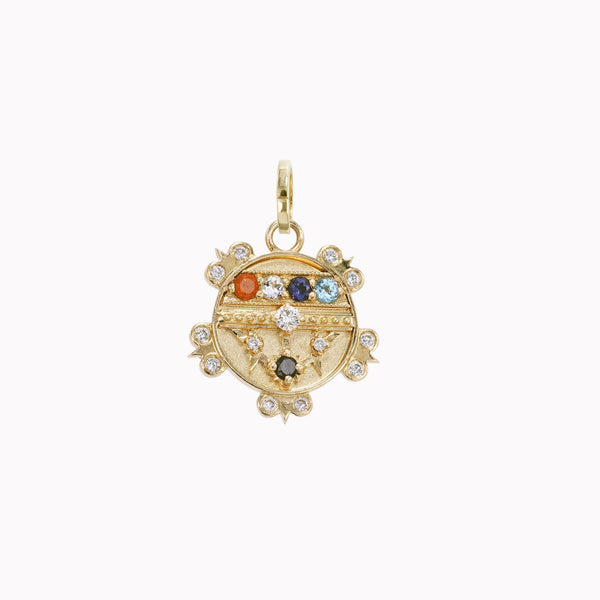 Mini (12mm) Lace Shield Medallion With Florets - "Faith" - 5 Stones