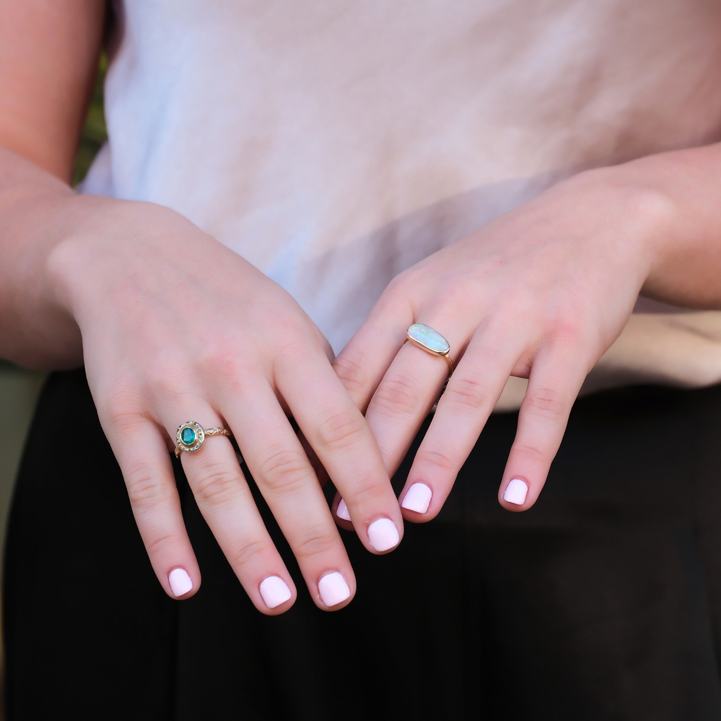 Emerald & Colored Diamond Halo Ring