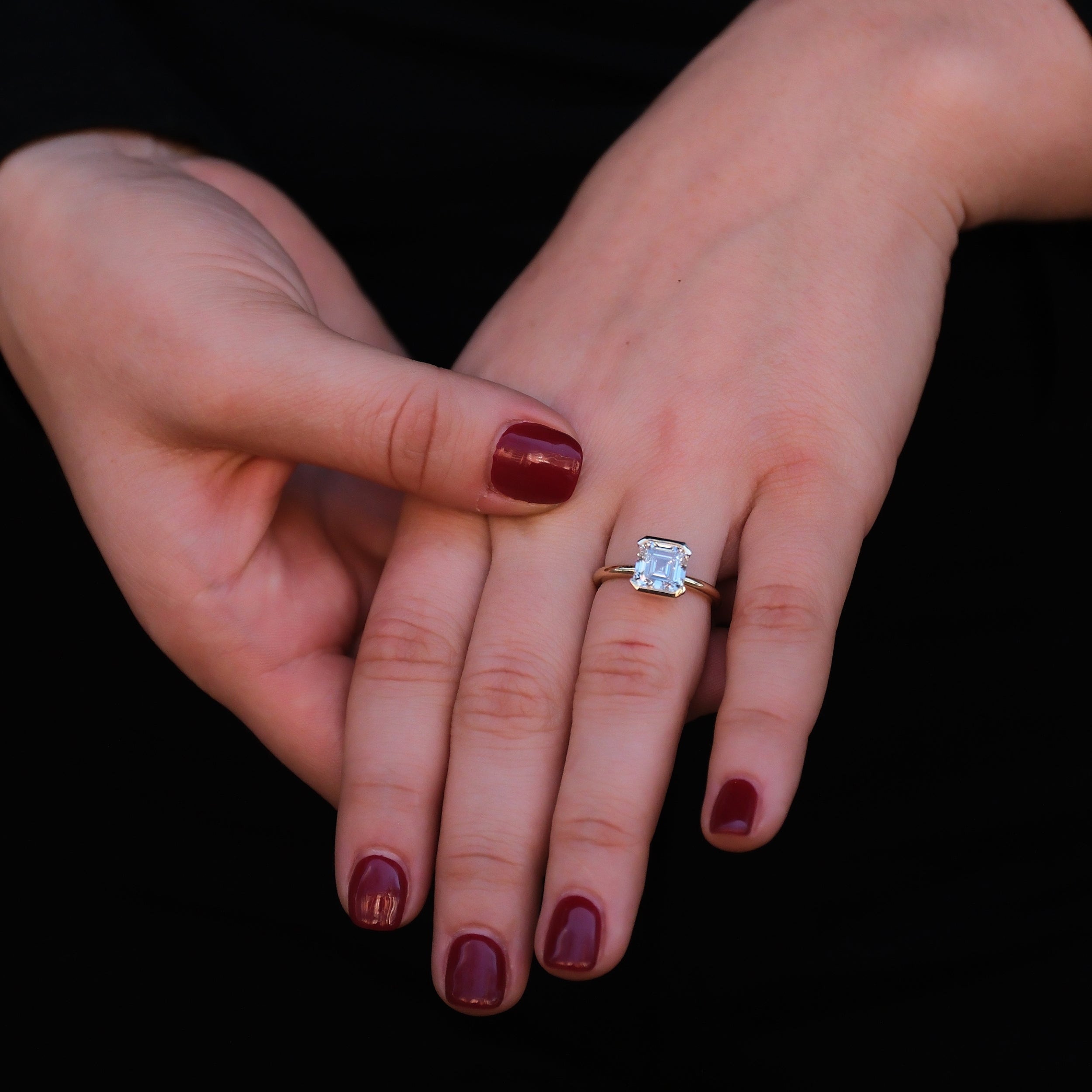 Claire 3.07ct Half Bezel Asscher Lab Grown Diamond Engagement Ring