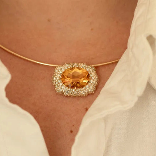 Citrine Pavé Diamond Buckle Necklace
