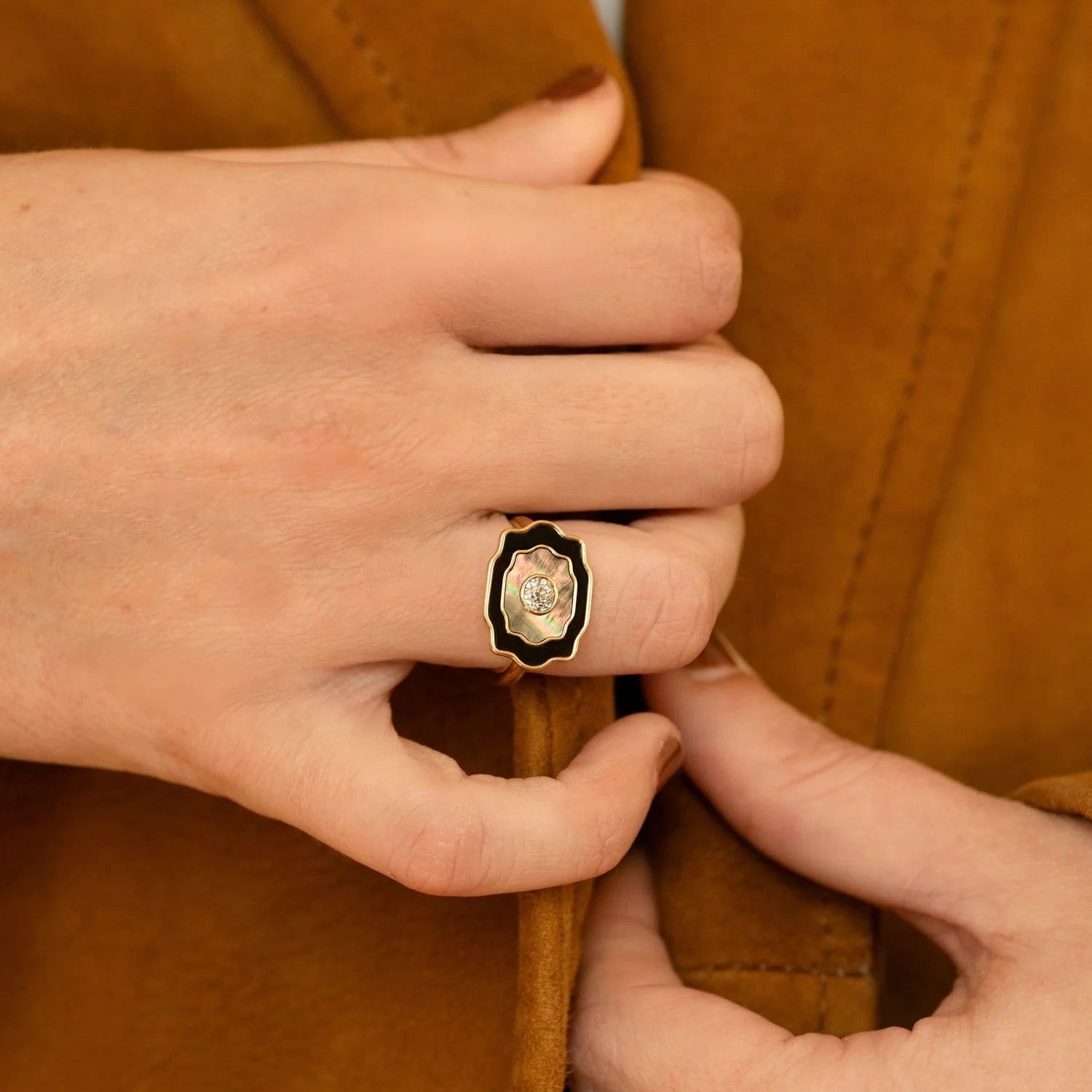 Black Onyx & Pearl Buckle Ring