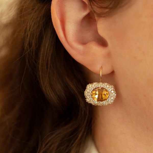 Pavé Puffy Buckle Citrine Earrings