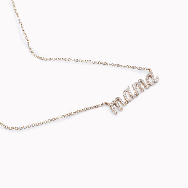 Petite "Mama" Diamond Script Necklace