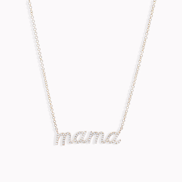 Petite "Mama" Diamond Script Necklace