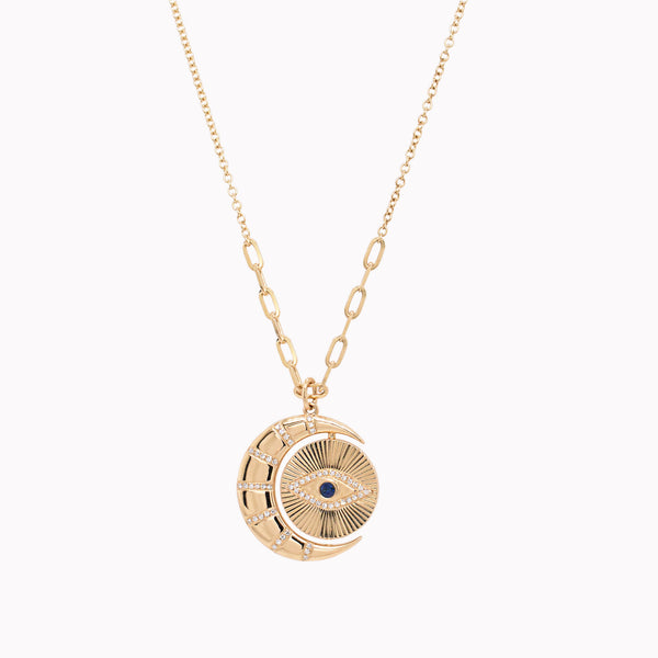 Evil Eye Disc & Moon Pendant Necklace