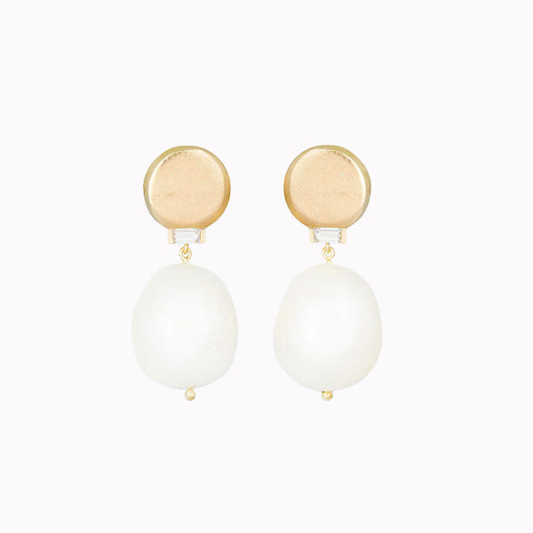 Pearl Drop Shadow Gold Disc Studs