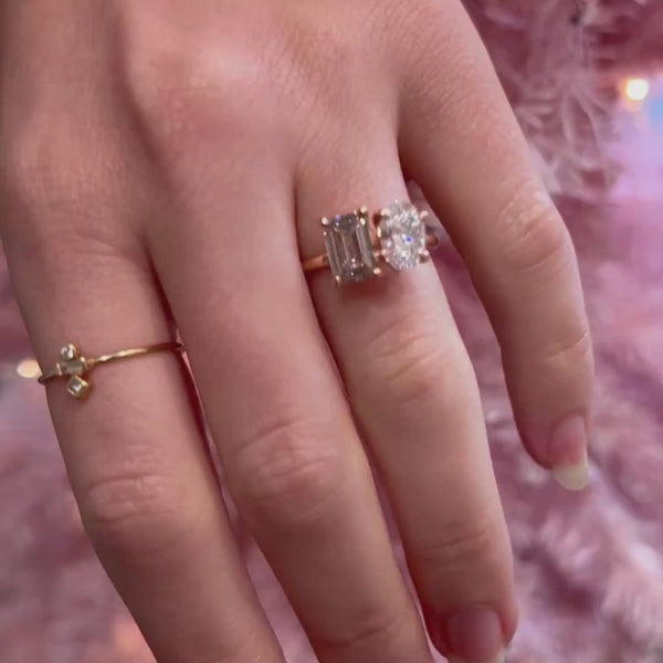 Toi Et Moi Oval White Diamond & Pink Emerald-Cut Diamond Engagement Ring