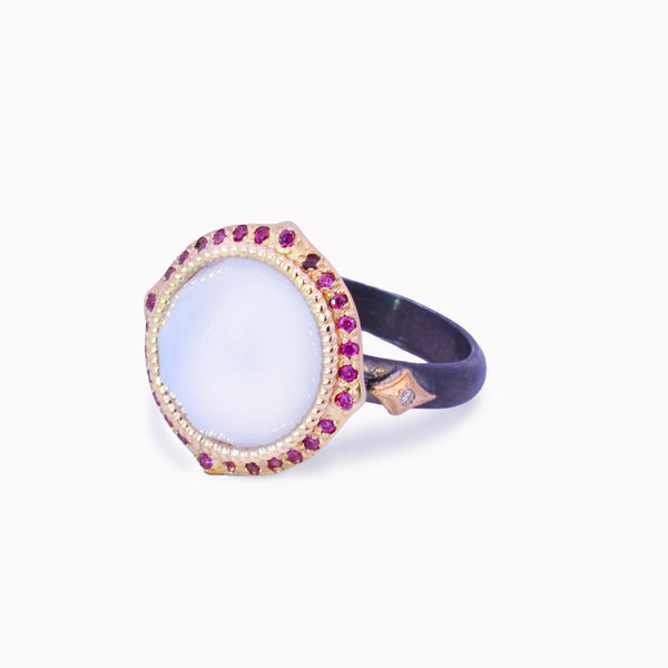 Chalcedony & Purple Rhodolite Ring