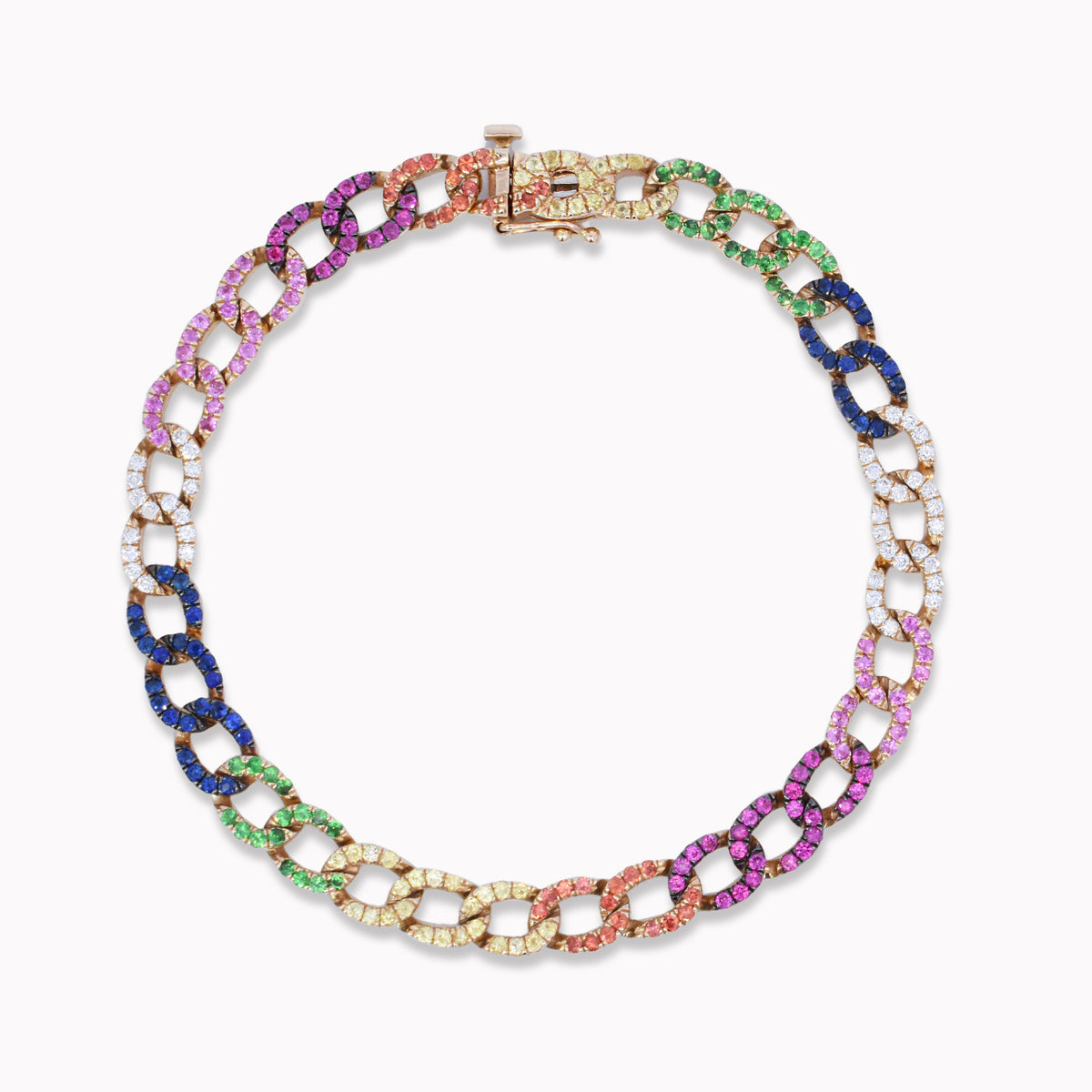 Rainbow Sapphire Cuban Chain Bracelet Gold Rainbow Ombre 