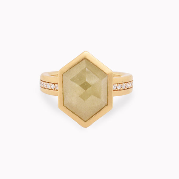 Rose-Cut Yellow Diamond Hexagon Ring