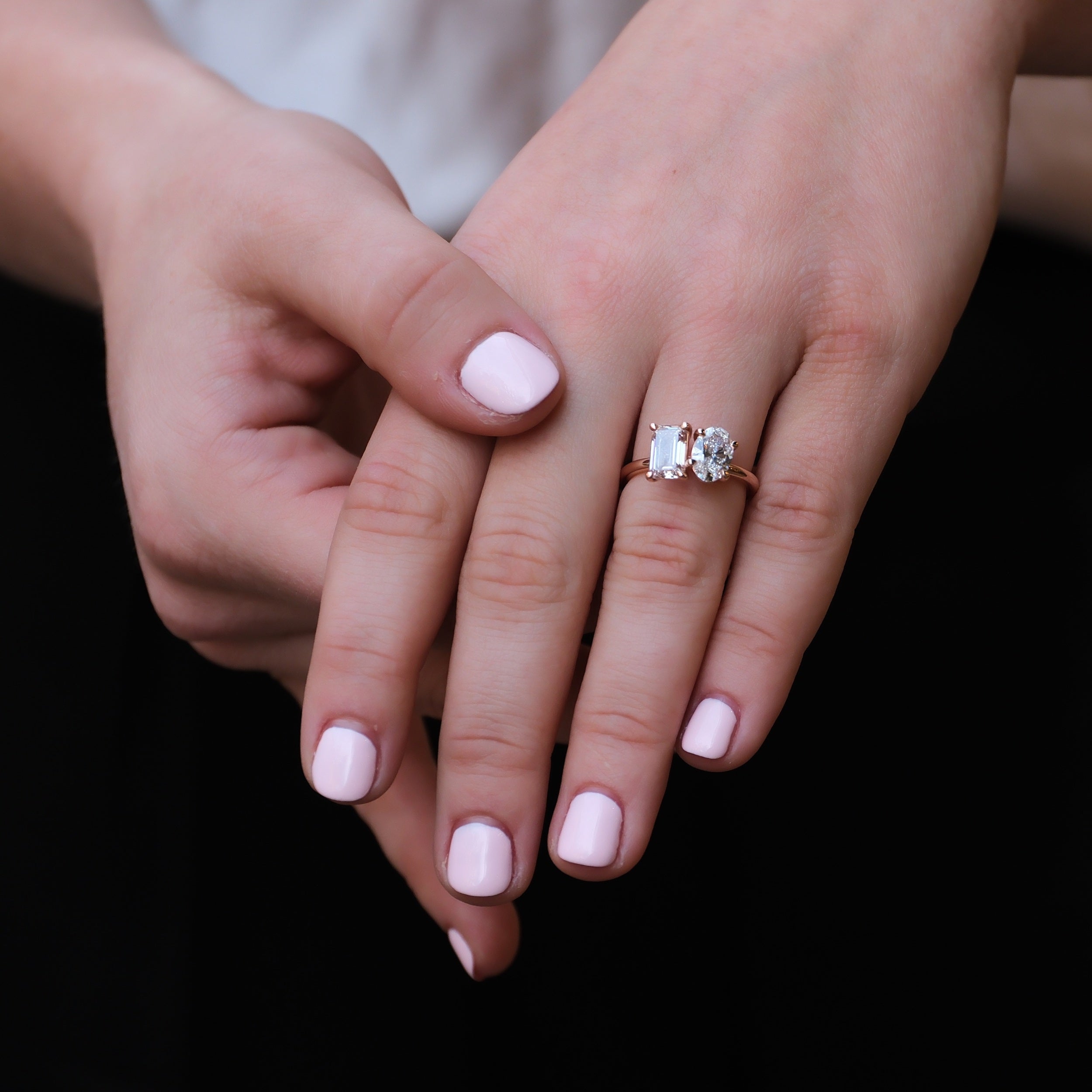 Toi Et Moi Oval White Diamond & Pink Emerald-Cut Diamond Engagement Ring