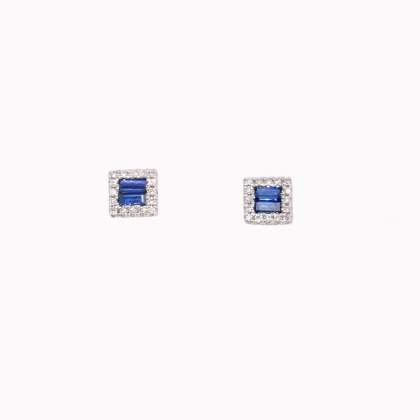 Sapphire & Diamond Halo Square Studs
