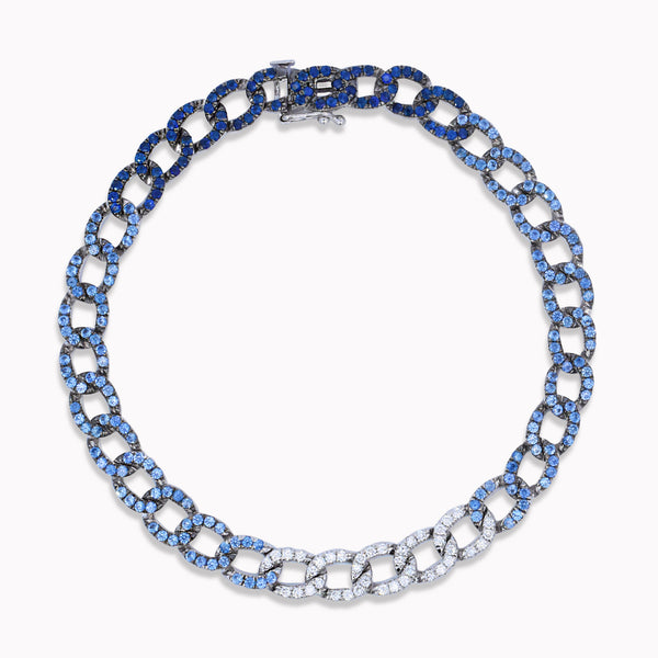 Sapphire & Pavé Diamond Cuban Link Chain Bracelet