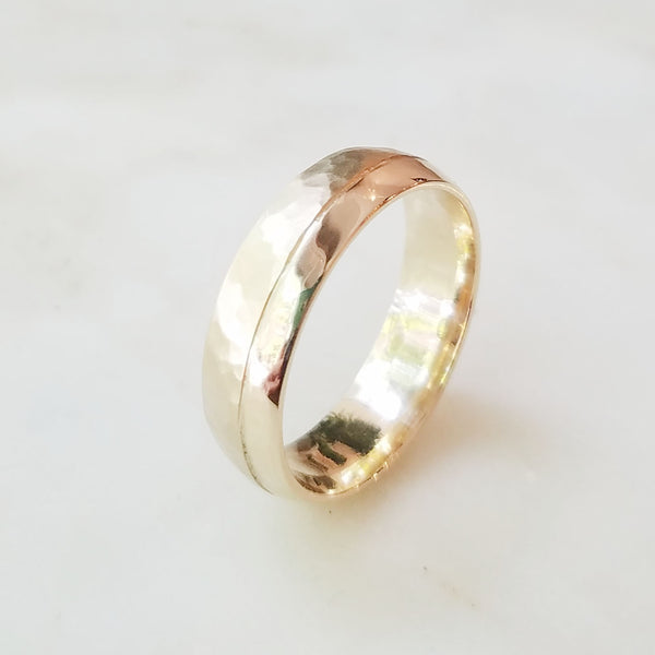 Elm Yellow Gold Offset Hammered Wedding Band - Eliza Page