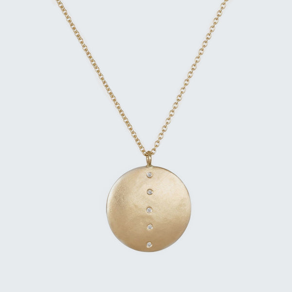Large Coin Necklace with Vertical Row of Diamonds - Eliza Page