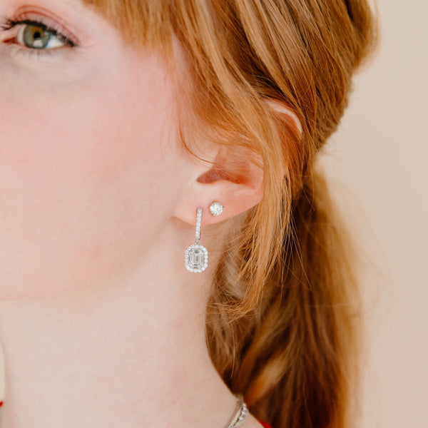 Sunburst Emerald-Cut Diamond Drop Earrings