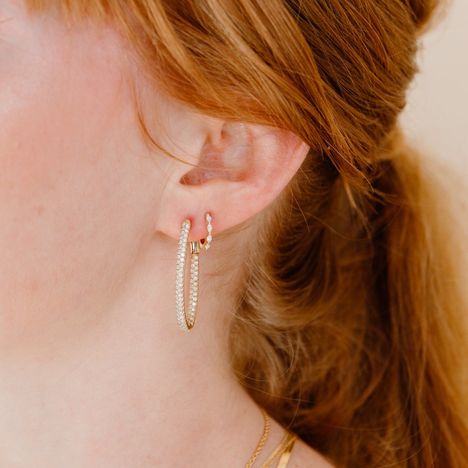 Wide Pavé Diamond Oval Hoops