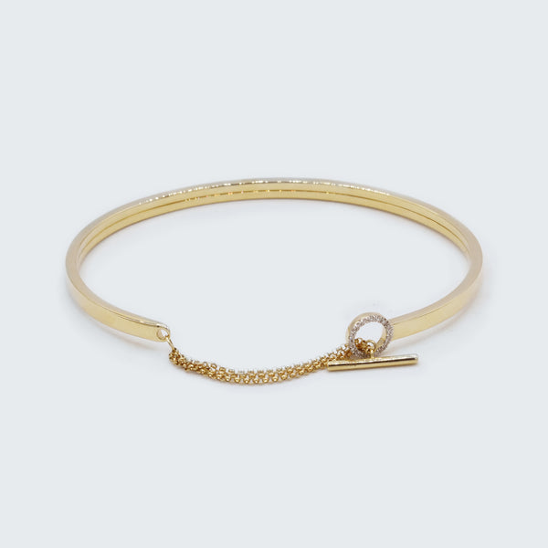 Open Cuff Bracelet With Pavé Diamond Circle & Chain - Eliza Page